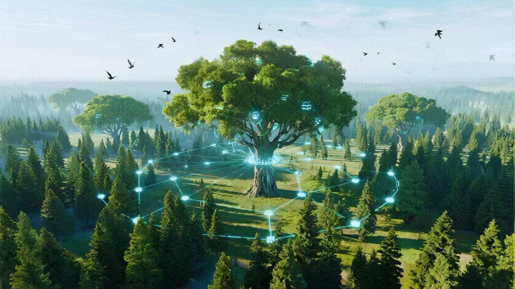 新咖会生态体系架构图,展示IP、OPC、AI和生态社群四个模块的相互关系和协同作用